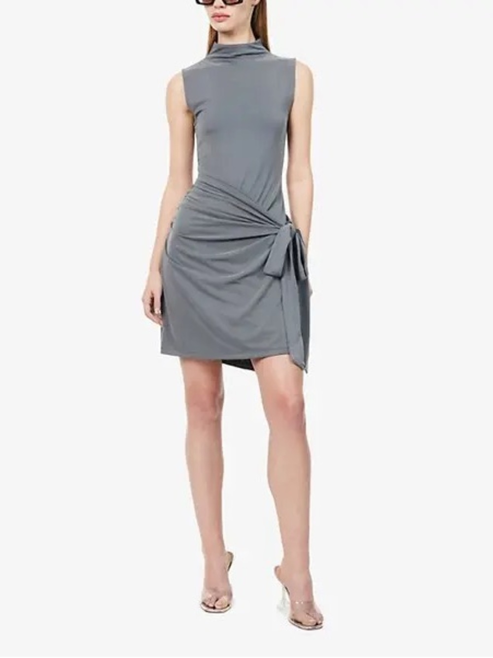 NWT Sleeveless Gray Knot-Front Midi Dress